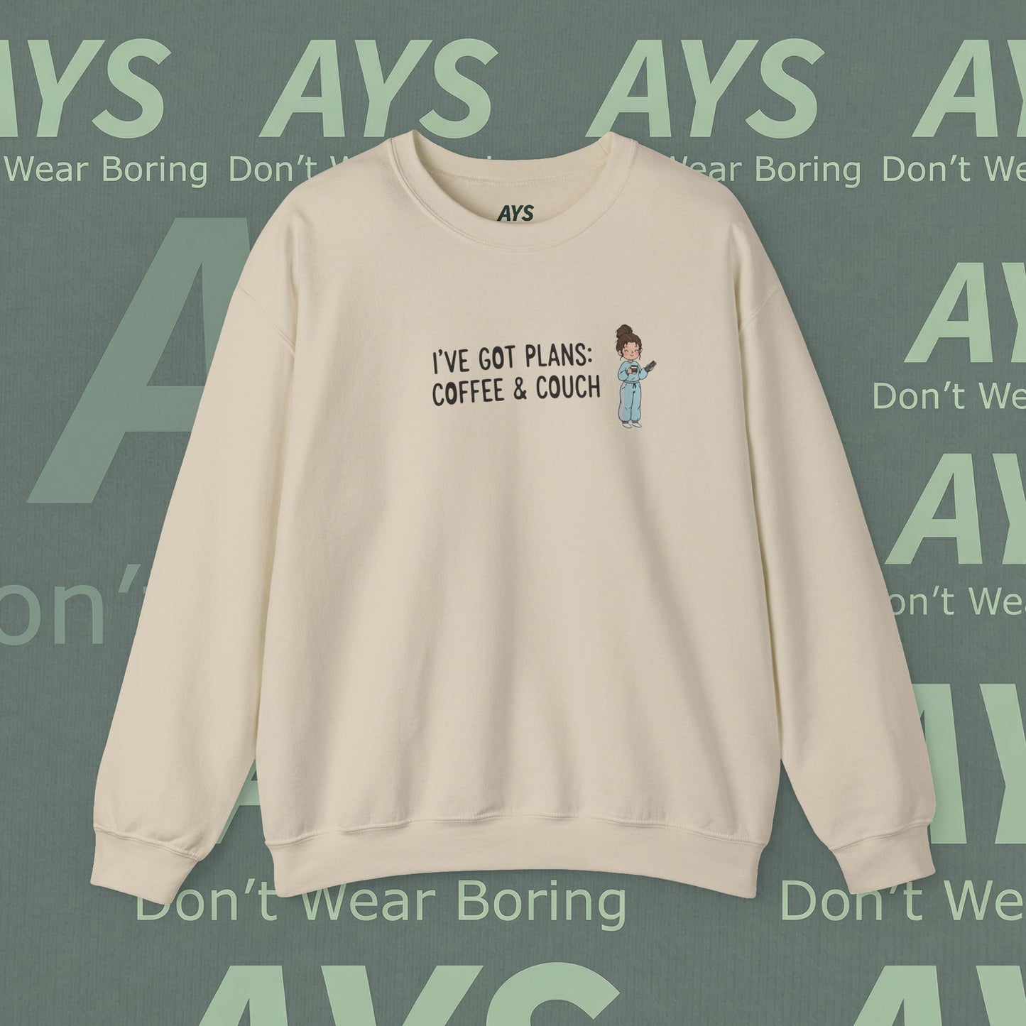 Crewneck Sweatshirt — "I've Got Plans: Coffee & Couch" Cozy Graphic Sweatshirt