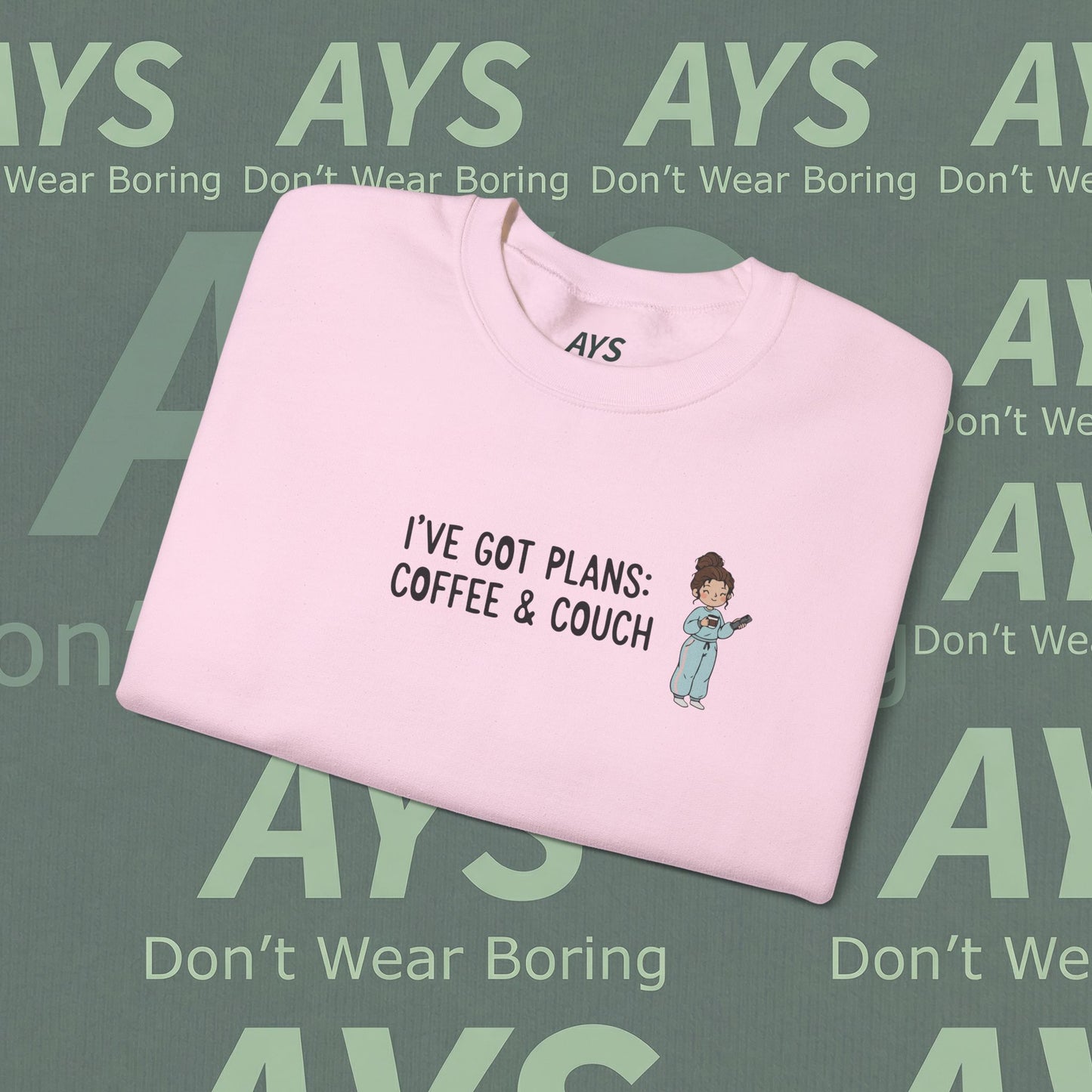 Crewneck Sweatshirt — "I've Got Plans: Coffee & Couch" Cozy Graphic Sweatshirt