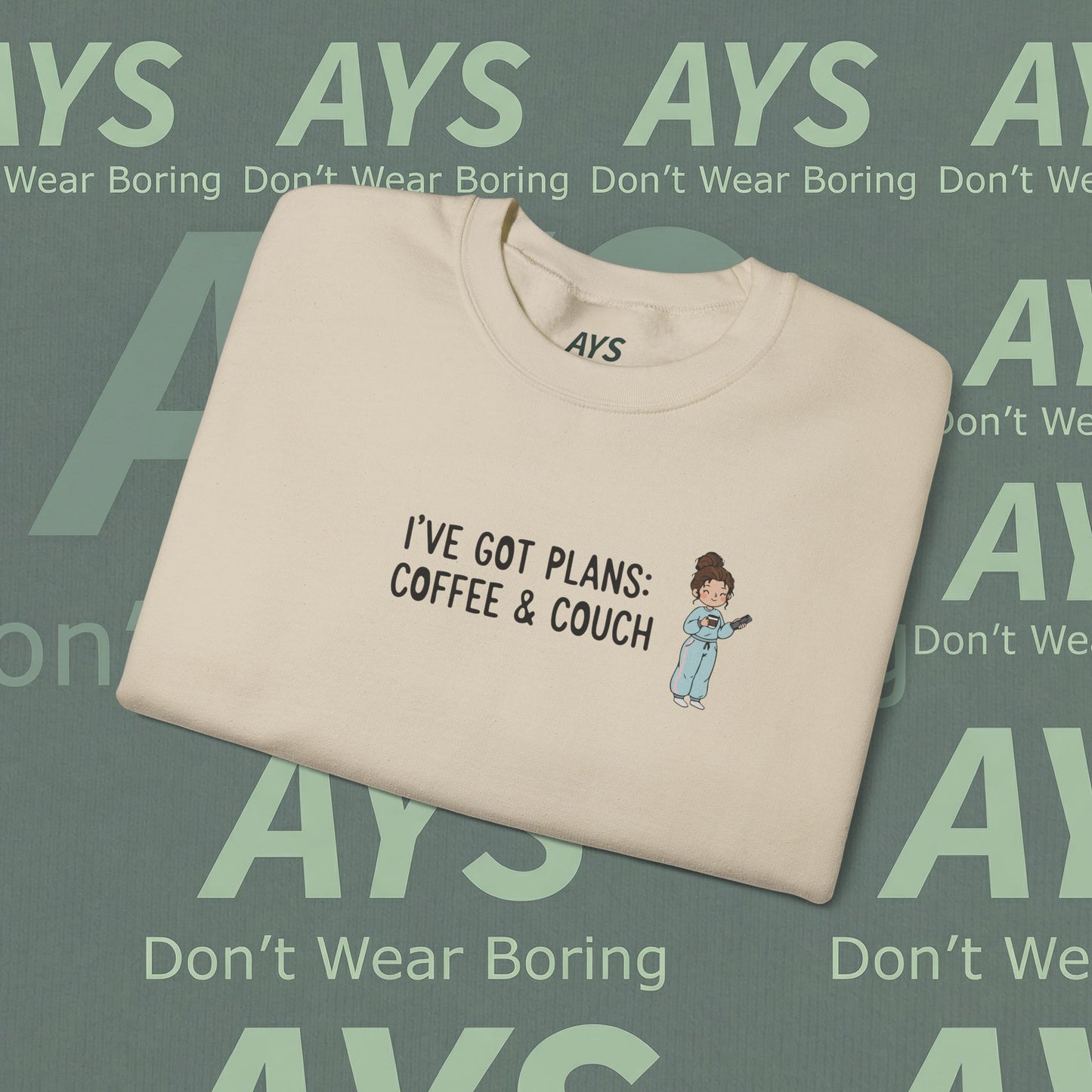 Crewneck Sweatshirt — "I've Got Plans: Coffee & Couch" Cozy Graphic Sweatshirt