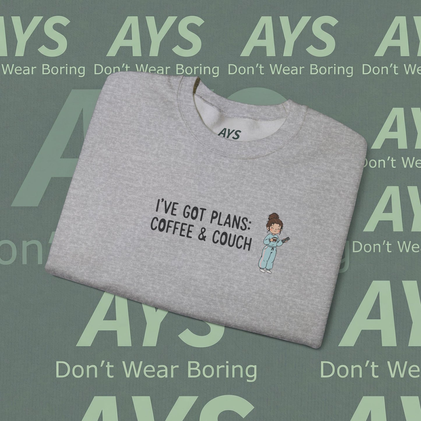 Crewneck Sweatshirt — "I've Got Plans: Coffee & Couch" Cozy Graphic Sweatshirt