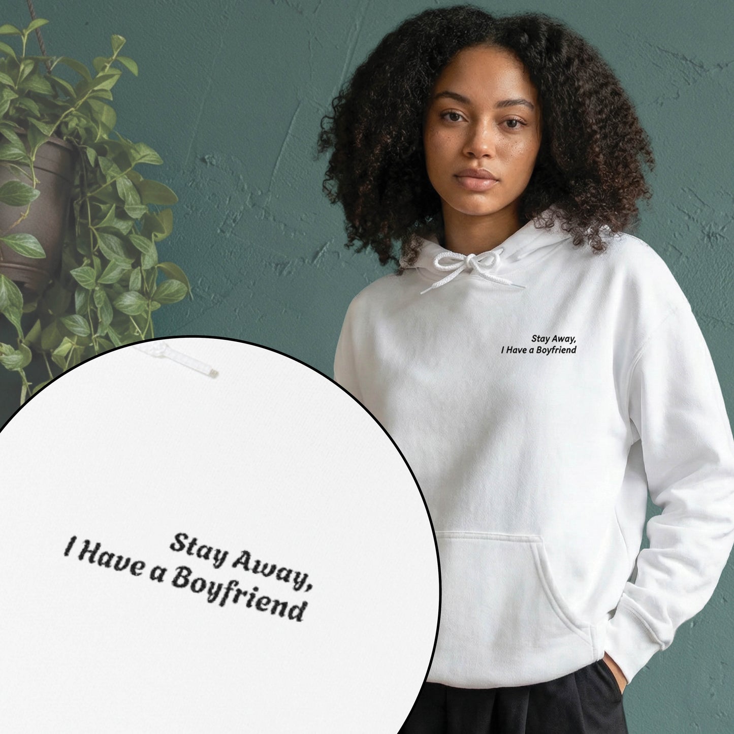 Embroidered Women Heavy Blend™ "Stay Away, I Have a Boyfriend" Hooded Sweatshirt