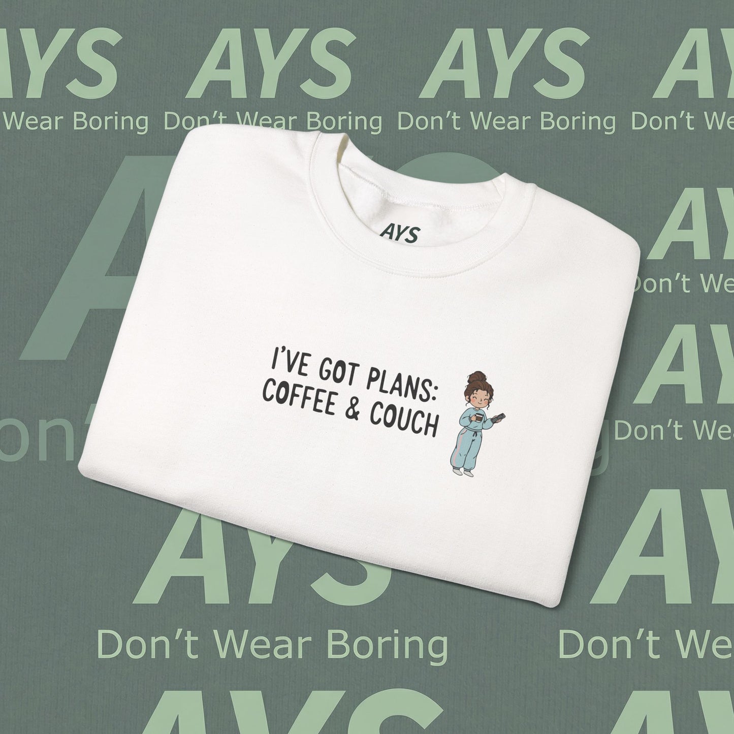 Crewneck Sweatshirt — "I've Got Plans: Coffee & Couch" Cozy Graphic Sweatshirt