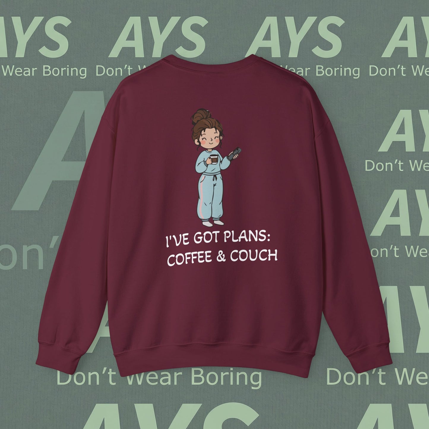 Crewneck Sweatshirt — "I've Got Plans: Coffee & Couch" Cozy Graphic Sweatshirt