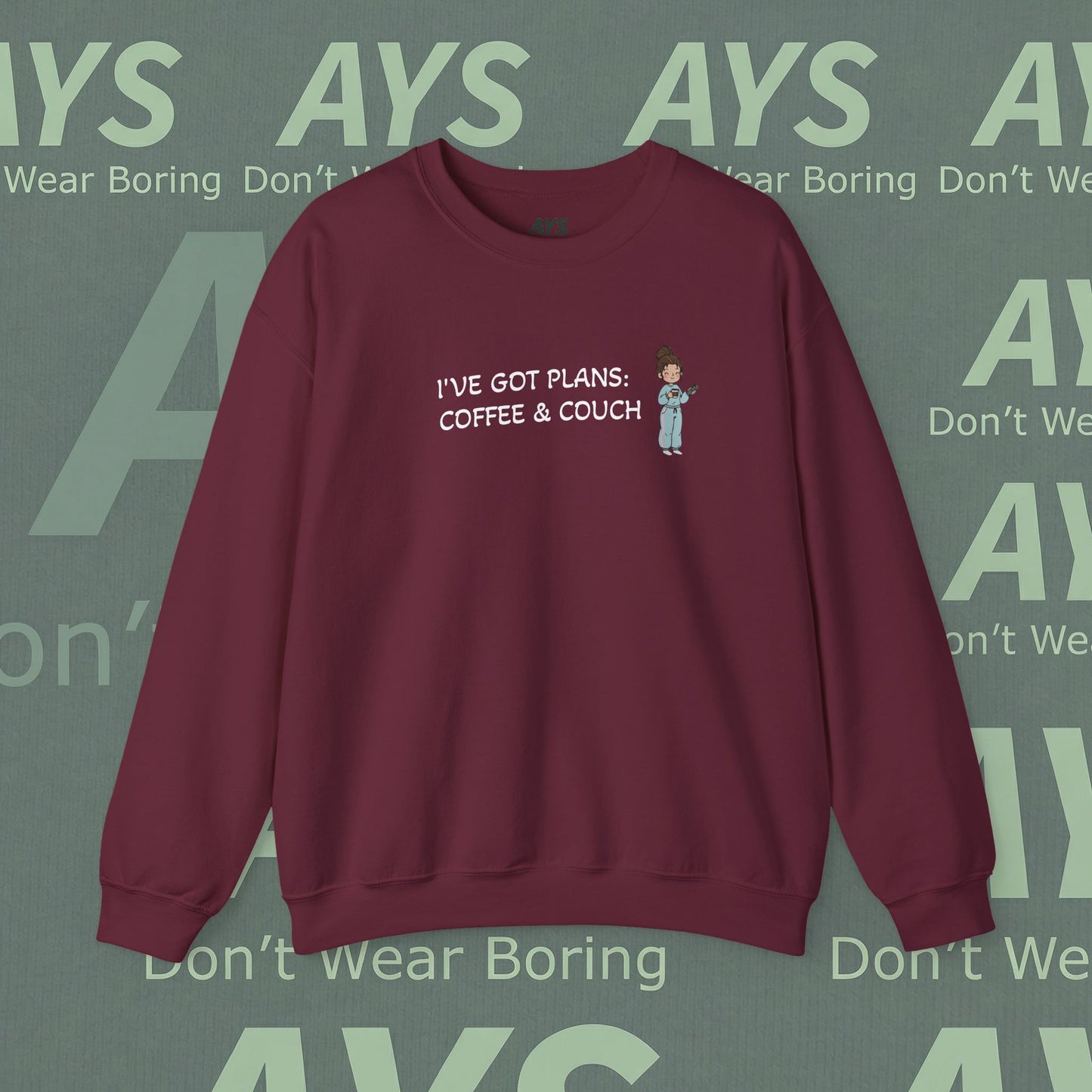 Crewneck Sweatshirt — "I've Got Plans: Coffee & Couch" Cozy Graphic Sweatshirt