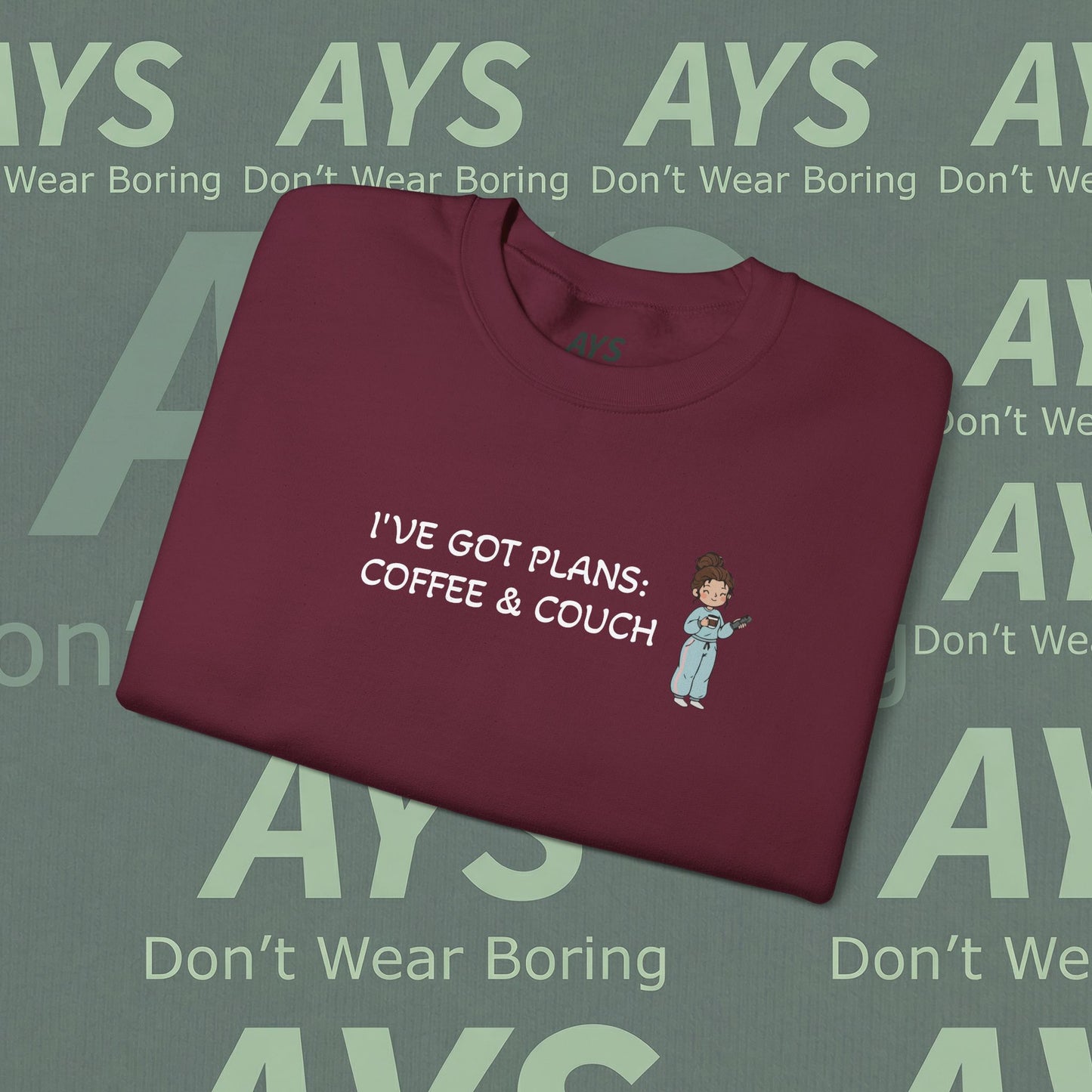 Crewneck Sweatshirt — "I've Got Plans: Coffee & Couch" Cozy Graphic Sweatshirt